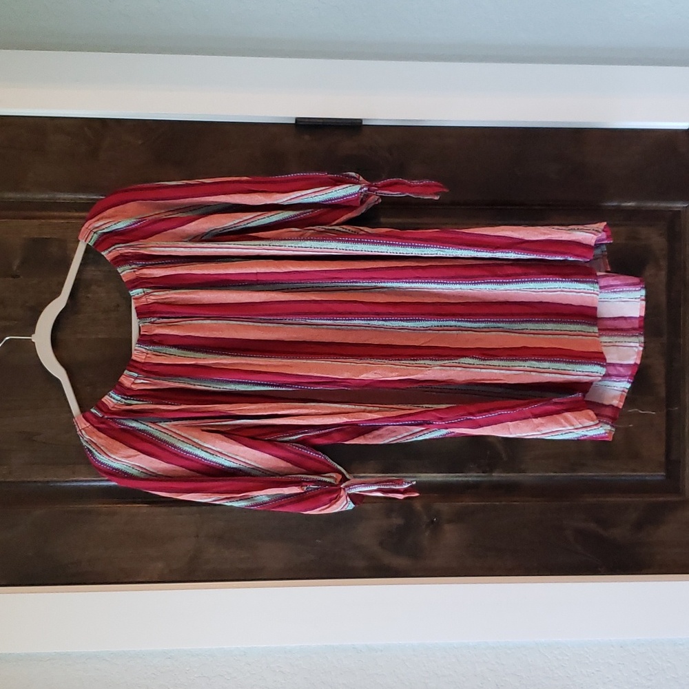 NWT Western Tribal/Aztec Lace Trim Bow Sleeve Off Shoulder Boutique Style Dress - Picture 8 of 8